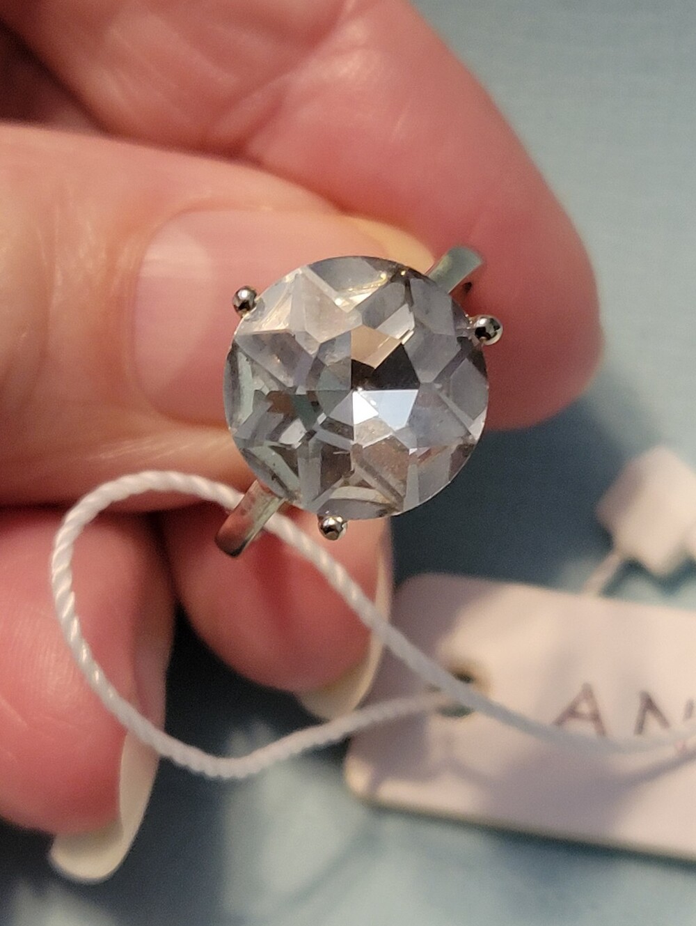 Ann Taylor Clear Crystal Cocktail Ring in Silver-Tone